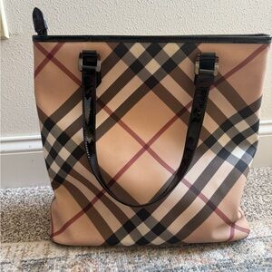 Burberry Beige and Black Checkered Tote